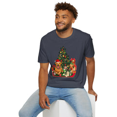 Christmas Golden Retriever Dog T-Shirt — Festive Tree & Presents Holiday Tee