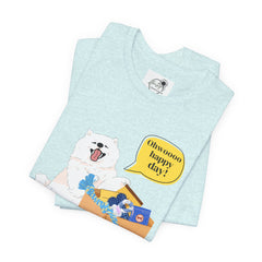 "Ohwoooo happy day!"  Happy Dog with treat delivery T‑Shirt — Pet Gift