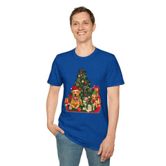 Christmas Golden Retriever Dog T-Shirt — Festive Tree & Presents Holiday Tee
