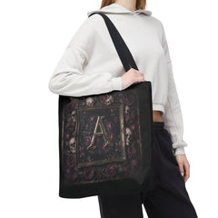 Gothic Monogram 'A' Tote Bag - Skull & Rose All-Over Print