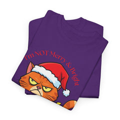 Grumpy Cat tangled in Christmas Lights T-Shirt – "I'm NOT Merry A Right!" Holiday Tee