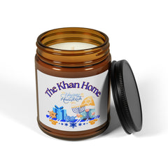 Personalized Hanukkah Scented Soy Candle — Amber Jar Optional Scents
