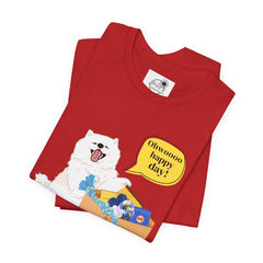"Ohwoooo happy day!"  Happy Dog with treat delivery T‑Shirt — Pet Gift
