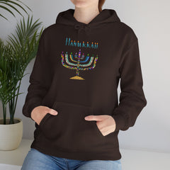 Hanukkah Menorah Hoodie — Festive Glitter Menorah Sweatshirt