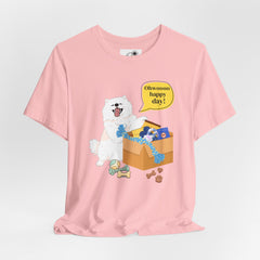 "Ohwoooo happy day!"  Happy Dog with treat delivery T‑Shirt — Pet Gift