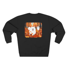 Autumn Samoyed Sweatshirt 2 sided design— Cute White Dog Fall Crewneck