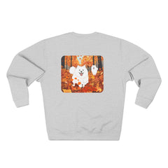Autumn Samoyed Sweatshirt 2 sided design— Cute White Dog Fall Crewneck