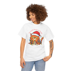 Grumpy Cat tangled in Christmas Lights T-Shirt – "I'm NOT Merry A Right!" Holiday Tee