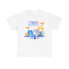 "Happy Hanukkah" Knome with Menorah & Dreidel Holiday Tee