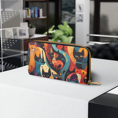 Cat Pattern Zipper Wallet — Colorful Retro Feline Print Wallet