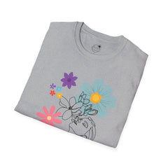 Floral Line Art Tee — Colorful Blossoms Graphic T-Shirt