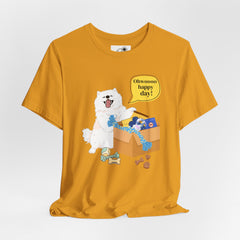 "Ohwoooo happy day!"  Happy Dog with treat delivery T‑Shirt — Pet Gift