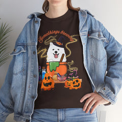 Halloween Witchy Samoyed — Cute Spooky Pumpkin Cauldron Tee