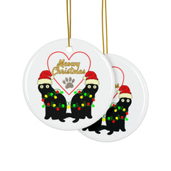 Christmas Cat Ceramic Ornament, 2-Side Print, (1pc, 3pcs, 5pcs, 10pcs)