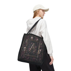 Gothic Monogram 'A' Tote Bag - Skull & Rose All-Over Print