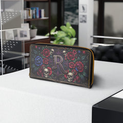 Monogram 'R' Gothic Skull & Rose Zipper Wallet