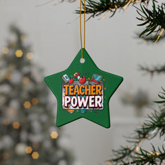 Teacher Power Ceramic Ornament — Double-Sided Teacher Appreciation Holiday Gift