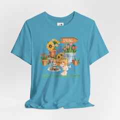 Spring Garden Tee — Cute Bunny & Flower Pots Graphic T-Shirt