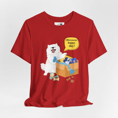 "Ohwoooo happy day!"  Happy Dog with treat delivery T‑Shirt — Pet Gift
