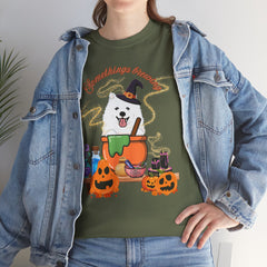 Halloween Witchy Samoyed — Cute Spooky Pumpkin Cauldron Tee
