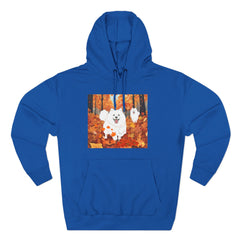 Autumn Samoyed Hoodie – Cute White Dog in Fall Leaves Fleece Pullover