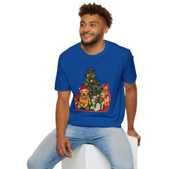 Christmas Golden Retriever Dog T-Shirt — Festive Tree & Presents Holiday Tee