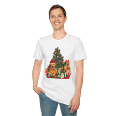 Christmas Golden Retriever Dog T-Shirt — Festive Tree & Presents Holiday Tee