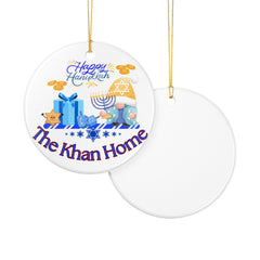 Personalized Hanukkah Ornament - "Happy Hanukkah" Ceramic Decoration (Custom Family Name)