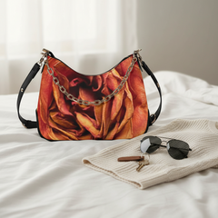 Feminine Rose Design PU Cross-Body Bag with Elegant Chain Details