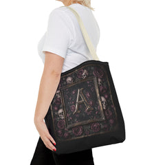 Gothic Monogram 'A' Tote Bag - Skull & Rose All-Over Print