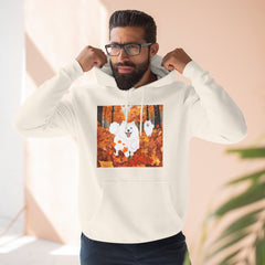Autumn Samoyed Hoodie – Cute White Dog in Fall Leaves Fleece Pullover