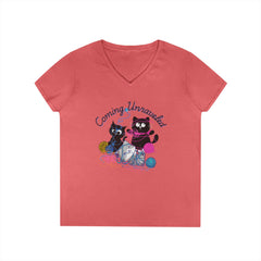 Coming Unraveled Cats V-Neck T-Shirt — Cute Knitting Cat Graphic Tee for Cat Lovers