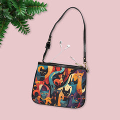 Cat Pattern Small Shoulder Bag — Colorful Abstract Cats Crossbody Purse