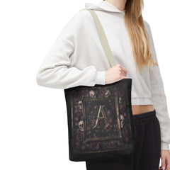 Gothic Monogram 'A' Tote Bag - Skull & Rose All-Over Print