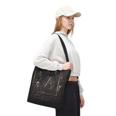 Gothic Monogram 'A' Tote Bag - Skull & Rose All-Over Print