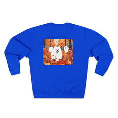 Autumn Samoyed Sweatshirt 2 sided design— Cute White Dog Fall Crewneck