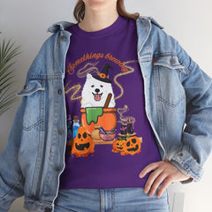 Halloween Witchy Samoyed — Cute Spooky Pumpkin Cauldron Tee