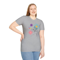 Floral Line Art Tee — Colorful Blossoms Graphic T-Shirt