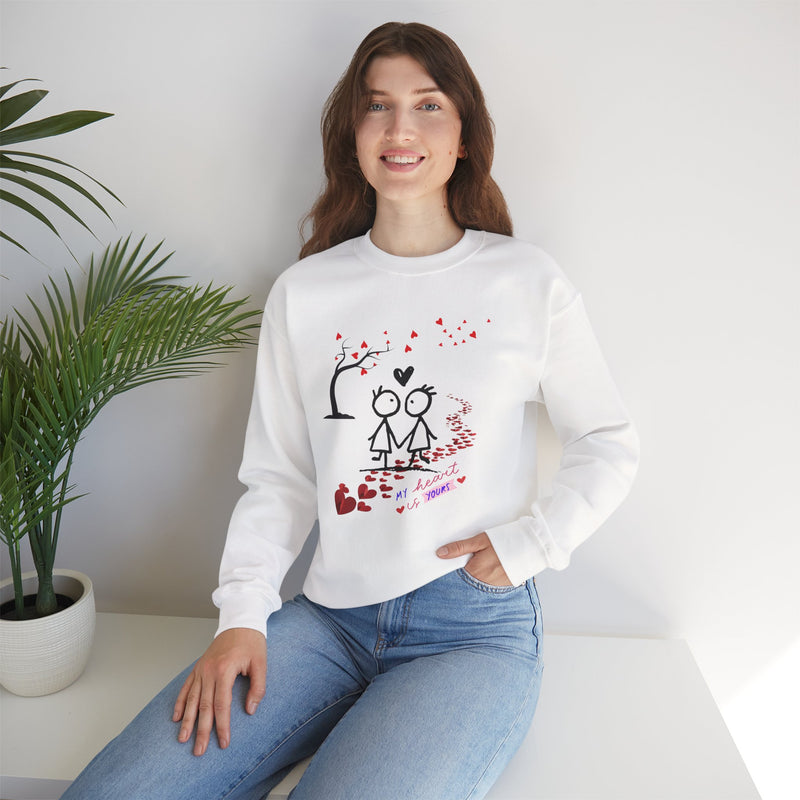 Couple Stick Figure Sweatshirt – Cute Heart Walk Valentine Crewneck