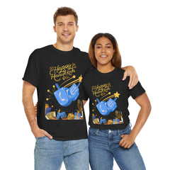 Hanukkah Blue Dreidel & Menorah Holiday Tee 2 design options