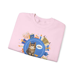 Happy Hanukkah Cat Sweatshirt – Cute Kitty 'Meow!' Graphic Crewneck