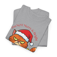 Grumpy Cat tangled in Christmas Lights T-Shirt – "I'm NOT Merry A Right!" Holiday Tee