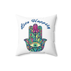 Spun Polyester Square Pillow Hamsa Evil Eye Design