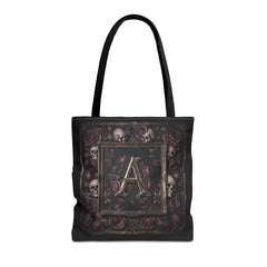 Gothic Monogram 'A' Tote Bag - Skull & Rose All-Over Print