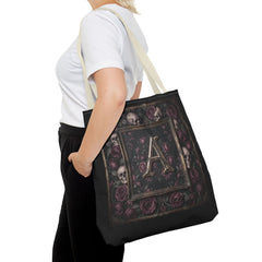 Gothic Monogram 'A' Tote Bag - Skull & Rose All-Over Print
