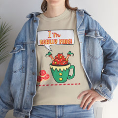 I'm Really Fine Tee — Cute Elf in a coffee cup Graphic T-Shirt