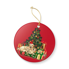 Christmas Dog Family Ceramic Ornament — Labradors Under Tree Holiday Decoration