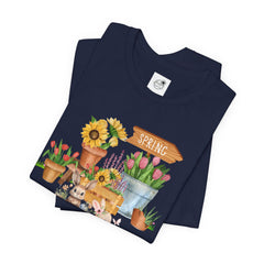 Spring Garden Tee — Cute Bunny & Flower Pots Graphic T-Shirt
