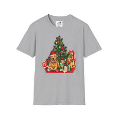 Christmas Golden Retriever Dog T-Shirt — Festive Tree & Presents Holiday Tee