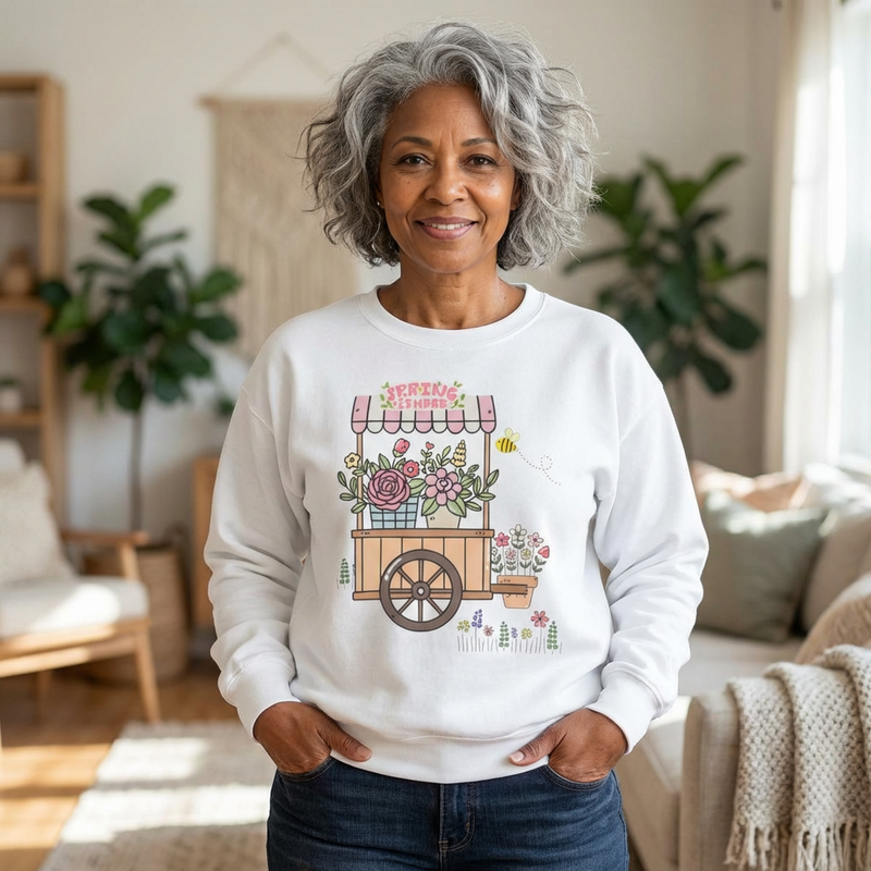 Floral Market Cart Sweatshirt – Vintage Flower Cart Crewneck
